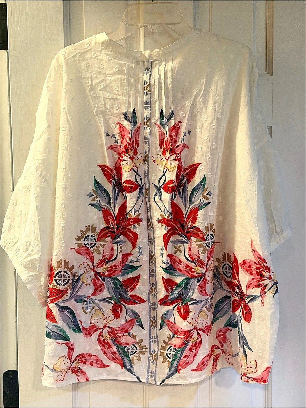 Chico's Embroidered Floral Blouse White & Red Size 3 (US 16) Like New